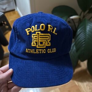 Polo Ralph Lauren Athletic Club Men Cap Hat One Size New Corduroy Snap Back Blue